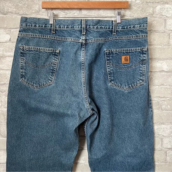 Carhartt Men's 42x32 Blue Jeans. Rigid Cotton. Leather Logo Patch On Back. Basic - Picture 3 of 9
